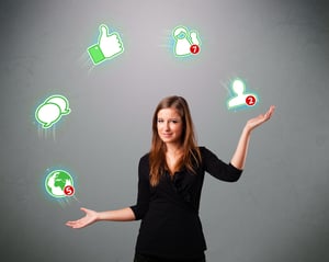 attractive young woman standing and juggling with social network icons-2