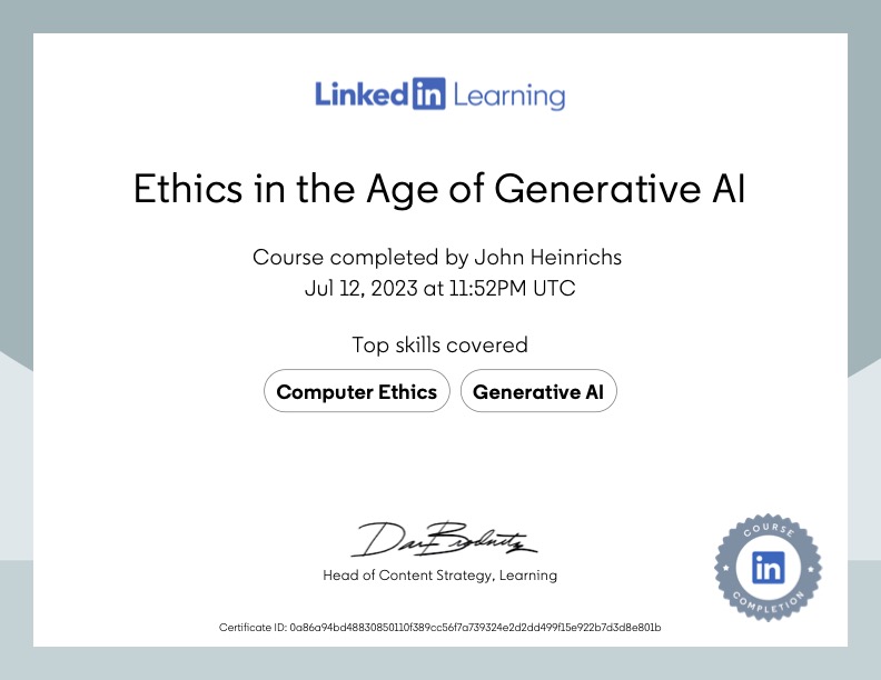 Certificate Of Completion: Ethics in the Age of Generative AI