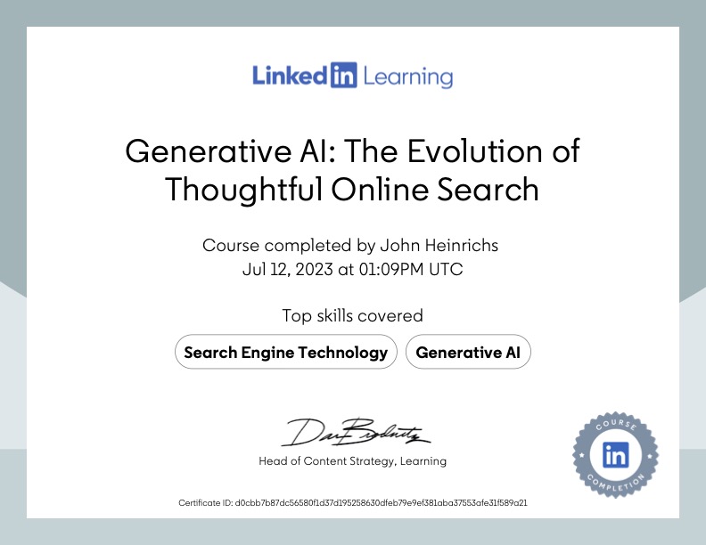 Certificate Of Completion: Generative AI The Evolution of Thoughtful Online Search