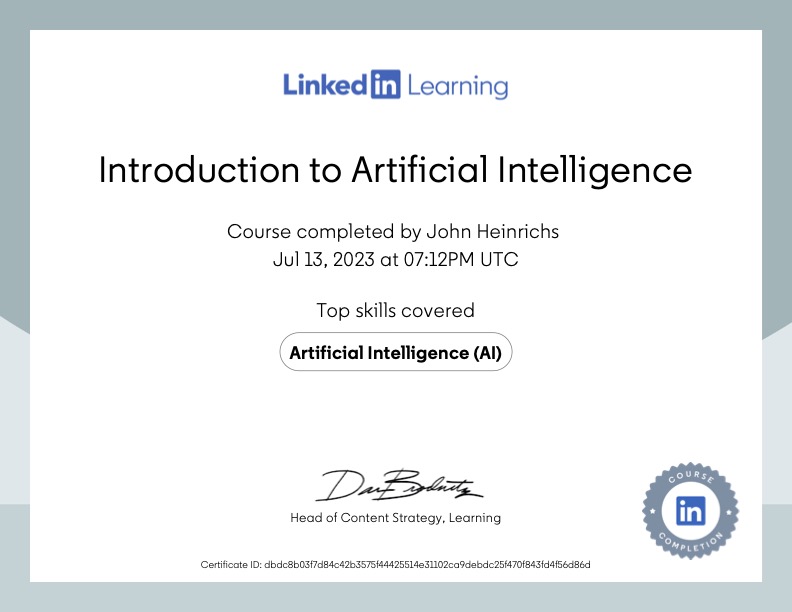 Certificate Of Completion: Introduction to Artificial Intelligence